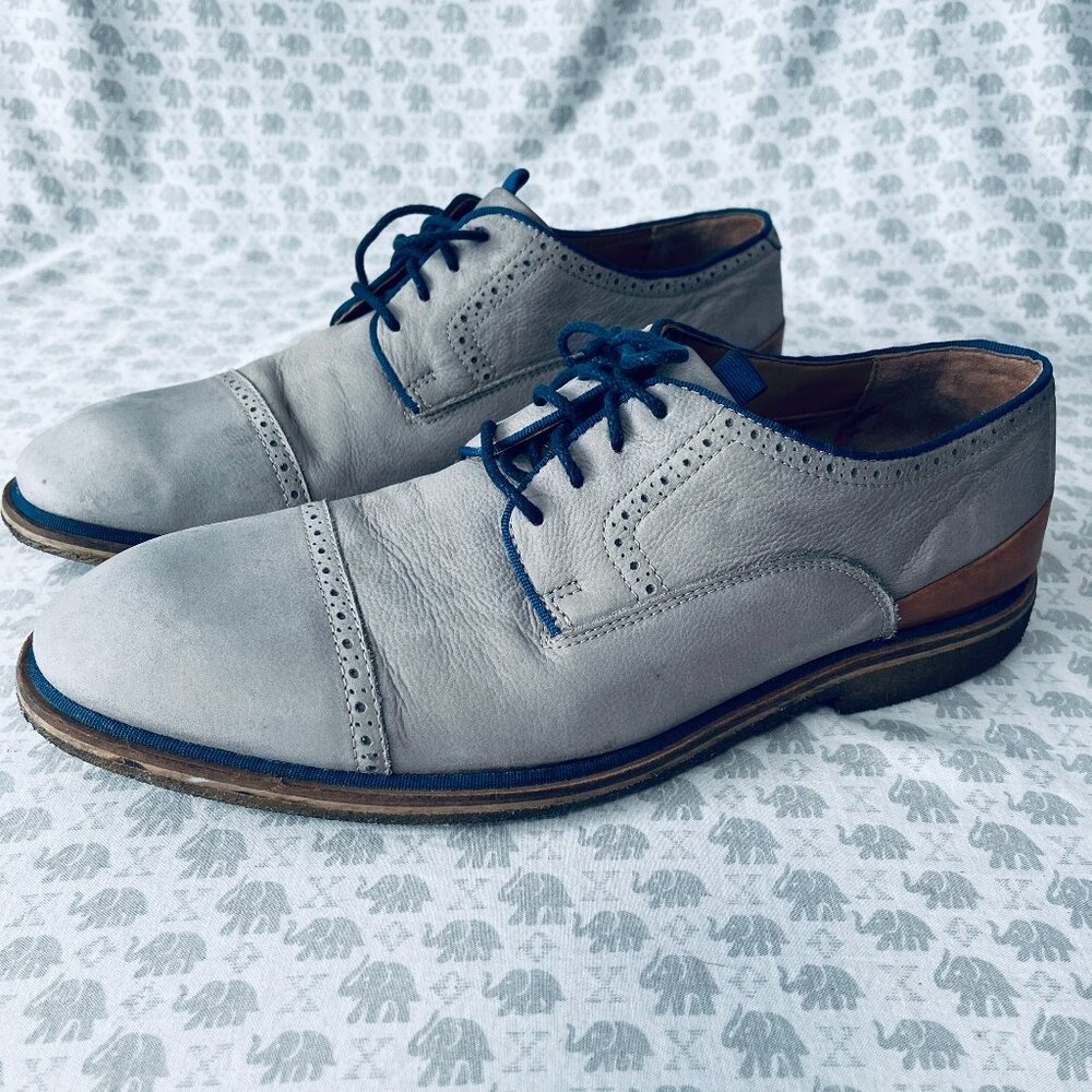 Johnston & Murphy 1850 Wagner Nubuck Leather Dress Shoe Light Gray Men's Size 13